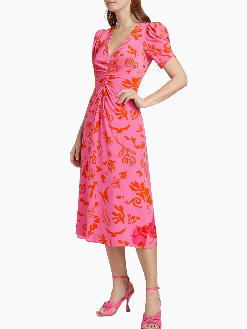 RHODE Pink Midi Dress with Red Abstract Print